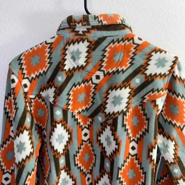 Outback Trading Tabitha Big Shirt Womens Medium Orange Button Up Fleece Aztec - Image 10