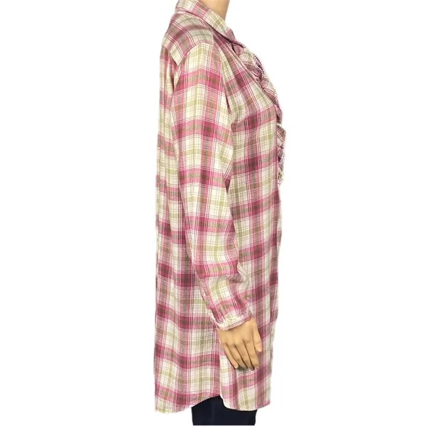 RALPH LAUREN BLUE LABEL Plaid Ruffle Front Cotton Shirt Dress/Tunic Medium - Image 3