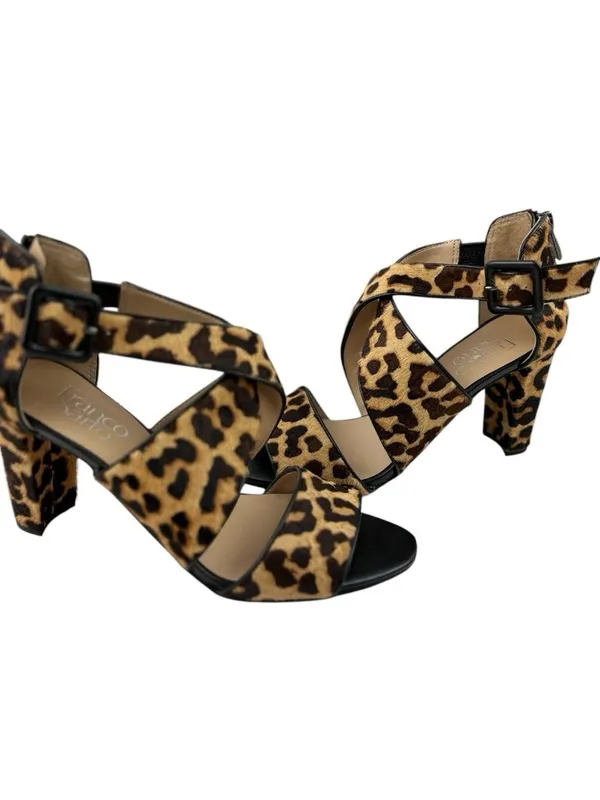 -Franco Sarto Hazelle 2 Leopard Print Strappy Sandal Heels Womens 7.5 Calf Hair - Image 5
