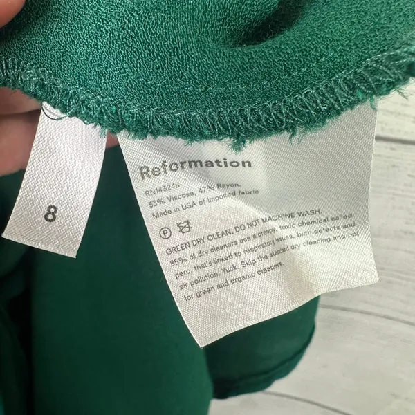 Reformation Womens size 8 Gavin Mini High Slit Flutter Sleeve Dress Green Flaws - Image 10