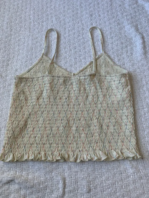 American Eagle Ivory and Multicolored Tank Crop Top Size M Like New - Image 2