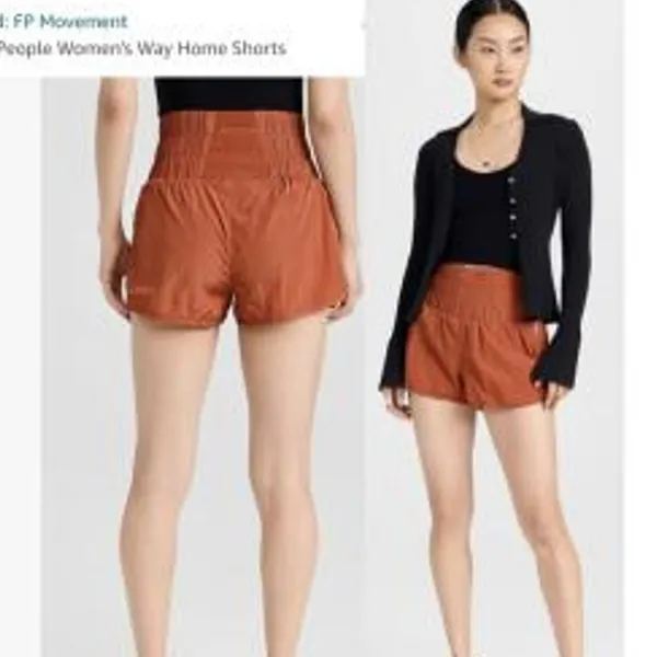 FP Movement The Way Home Shorts Rust‎ Orange High Rise Smocked Waist Womens M - Image 2