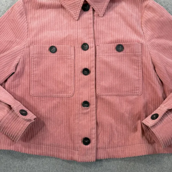 ZARA Women's Small Pink Corduroy Button Front Cropped Shacket Jacket Pockets - Image 5