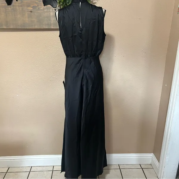 Lulus Classic Elegance Black Satin Sleeveless Mock Neck Maxi Dress - Image 6