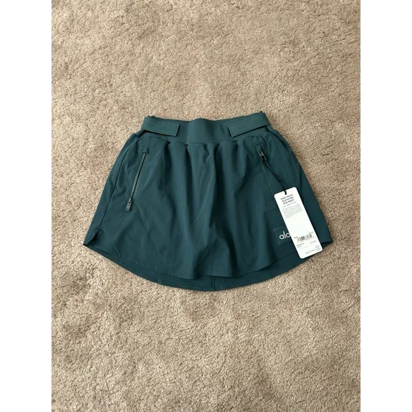 Alo High-Waist Elevation Fleece Lined Mini Skirt, Midnight Green, Size XS New - Image 3
