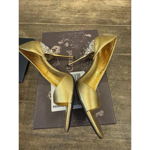 Alluria Crystal Heel Sandal Jeffrey Campbell Size 9 Gold Jeweled Peep Toe - Image 7