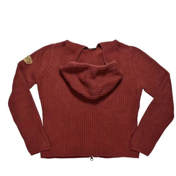 Harley-Davidson Womens XS Red Ribbed Knit Full Zip Hooded Sweater Cotton Japan - Image 2
