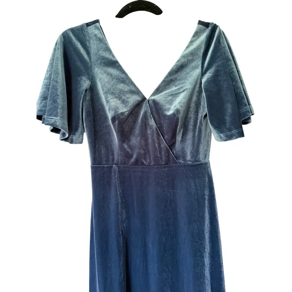 Ever-Pretty Slate Blue Velvet‎ Maxi Dress V-Neck Flutter Sleeve Formal Gown S 4 - Image 2