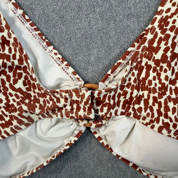 Old Navy Women's 3X Plus Size Brown White Spotted O-Ring V-Neck Bikini Swim Top - Image 7