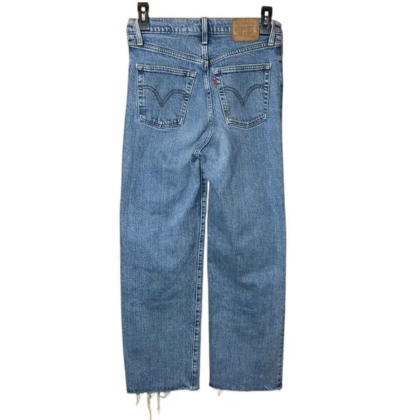 Levi’s medium wash rib age straight Jean non ripped raw hem button fly #759 - Image 8