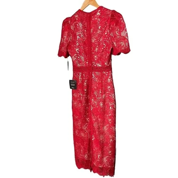 NWT Lulus Amore Dress Size XS Red Crochet Lace Midi Wedding Guest Cocktail Date - Image 9