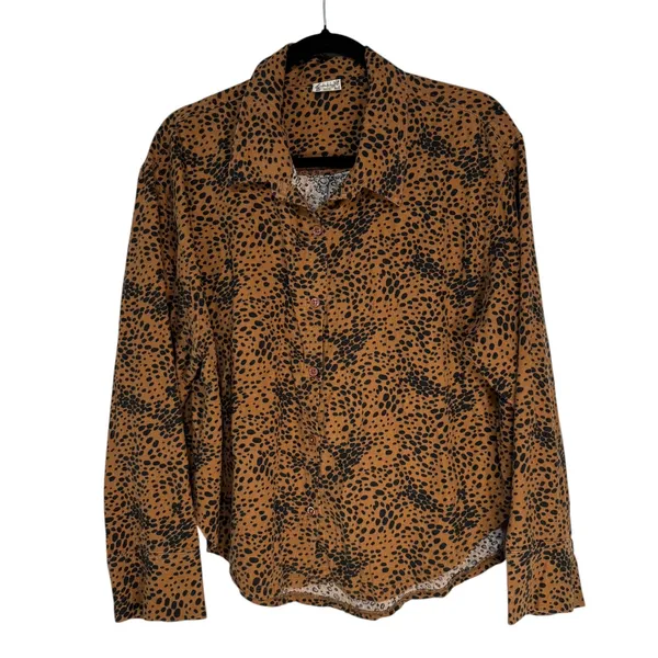 Intimately Free People Leopard Animal Print Button Down Shirt Brown Black M - Image 2
