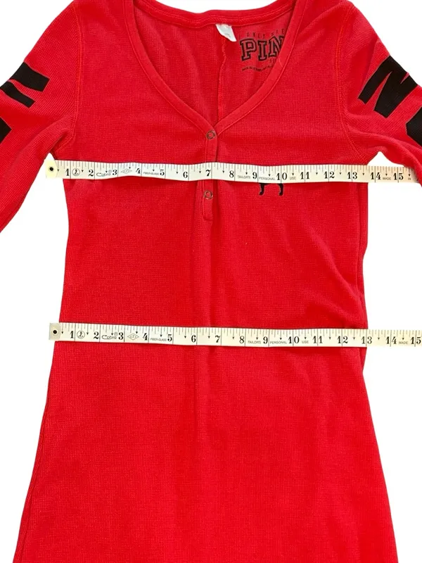 VS PINK Naughty Not Nice One Piece Onesie Pajamas Thermal Butt Flap Red Small - Image 9