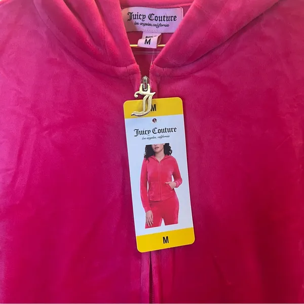 Juicy‎ Couture Velour Zip Hoodie Pink Rhinestone Logo NWT Size M - Image 9