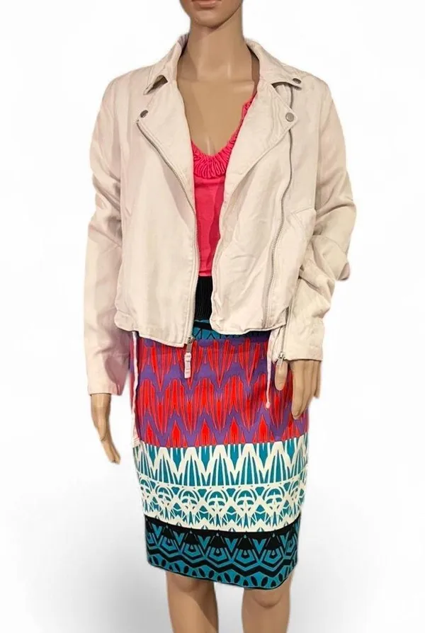 Abercrombie & Fitch Women’s Light Beige Moto Jacket Size M Asymmetrical Zip EUC - Image 3