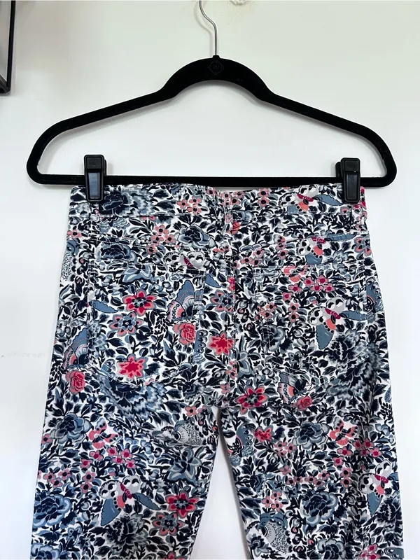 Tory Burch Emmy Ankle Skinny Pants Blue Lake Kyoto Butterfly Floral Print 26 - Image 3