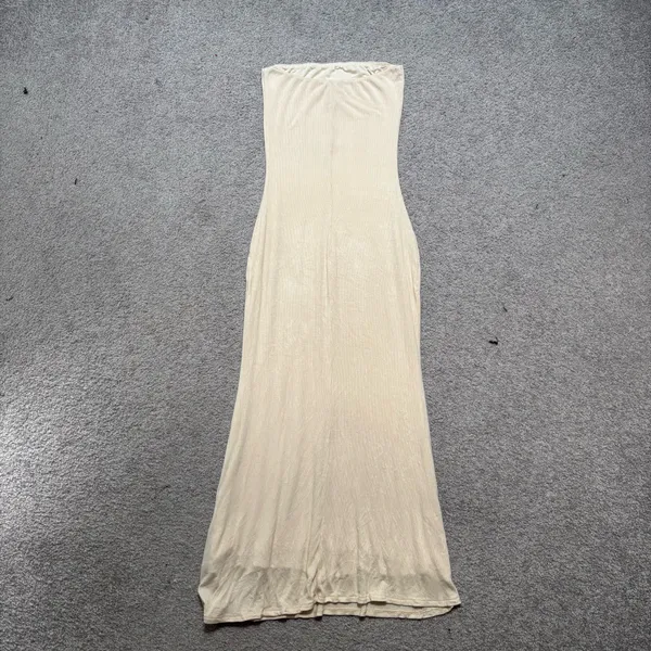 Windsor Strapless Cream Ribbed Bodycon Midi Dress - Image 7