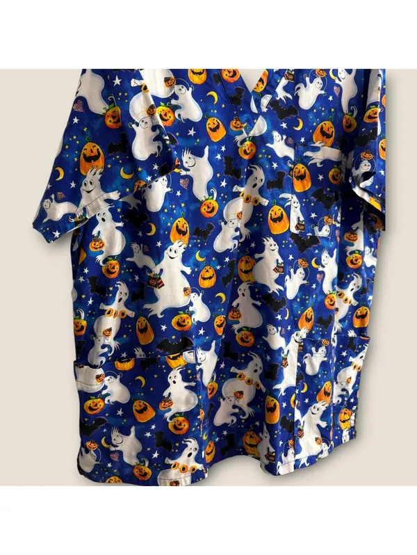 Peaches Uniform Women's Scrub Top Size XL Halloween V-Neck - Image 3