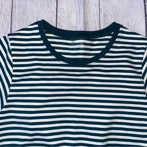 Aerie Green & White Seamless Striped Cropped Tee - Image 2