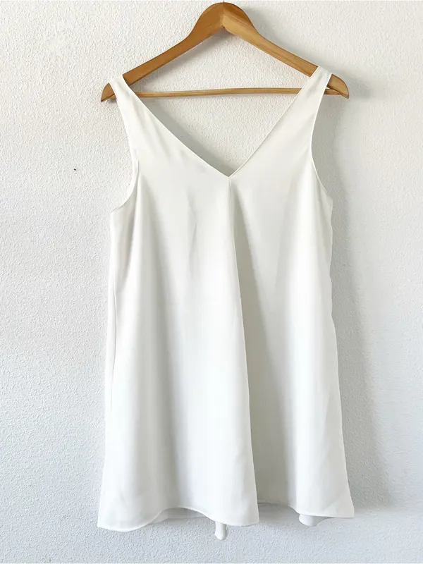 Zara White Double V-Neck Flowy Bridal Mini Dress - Image 7