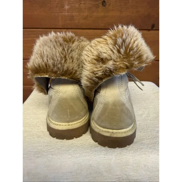 Timberland Waterproof Teddy Fleece Fold Over Fur boots light beige Sz 9.5 - Image 3