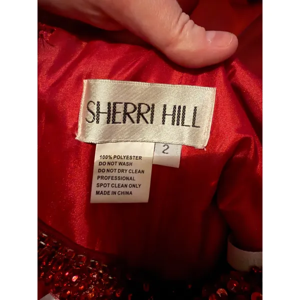 Sherri Hill‎ Red Halter Fit & Flare Cocktail Dress Women's Size 2 Beaded Formal - Image 6