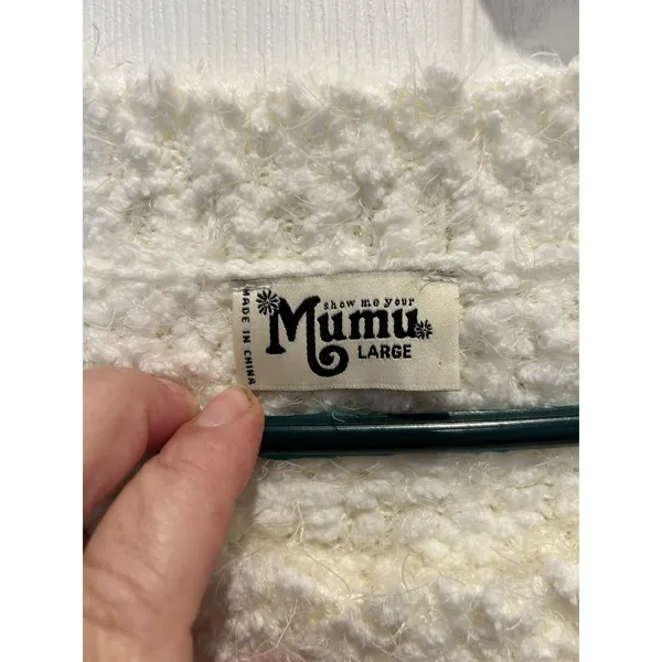 Show Me Your Mumu Womens Cropped Varsity Sweater Knubby Knit Cream Large MF9-934 - Image 3