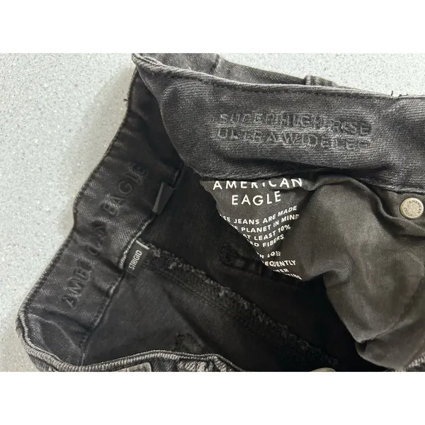 American Eagle Super High Rise Ultra Wide Leg Jeans Womens 4 Black Baggy Faded - Image 3