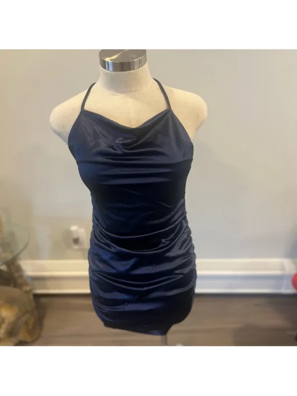 Windsor Navy Halter Ruched Mini Dress - Image 3