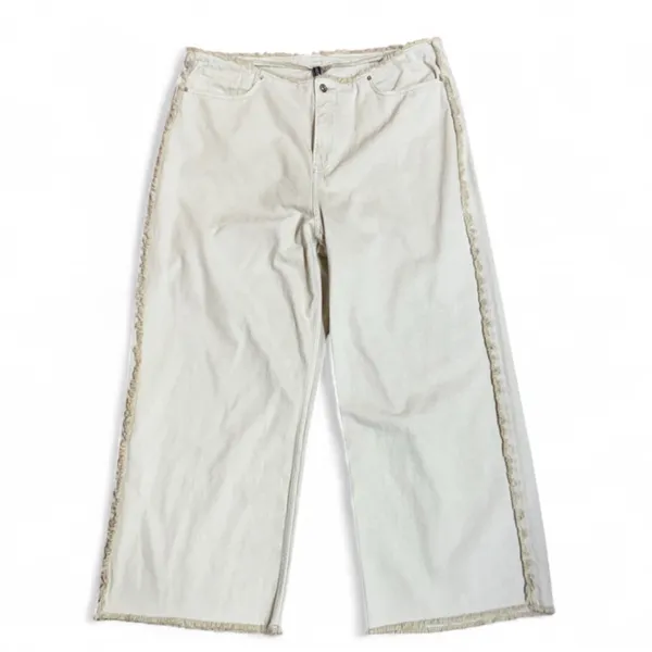 H&M Divided Wide Leg Jeans – Cream/Beige Frayed Trim – Size 18/US 50 - Image 2