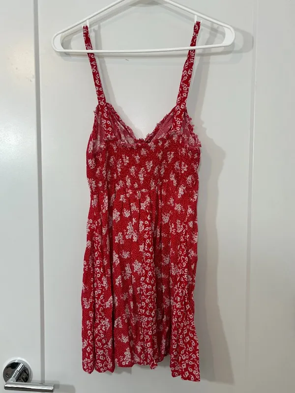 Free People Small Red Ditsy Floral Tie-Front Mini Tank Dress - Image 9