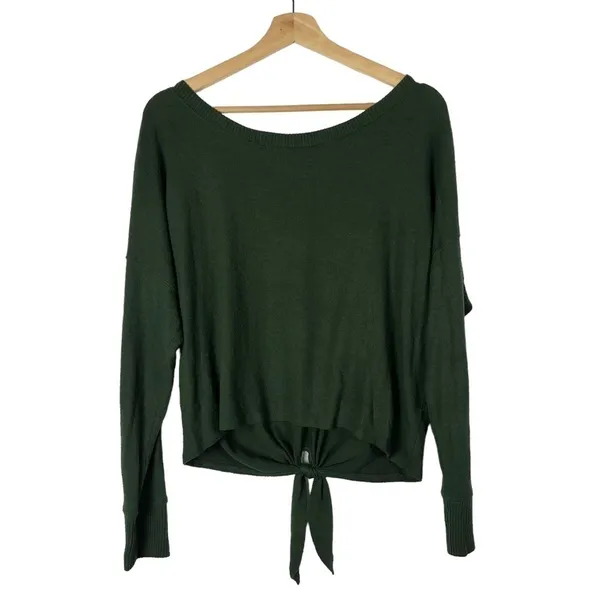 Abercrombie & Fitch‎ Hunter Green Tie Front Pullover Sweater L - Image 2