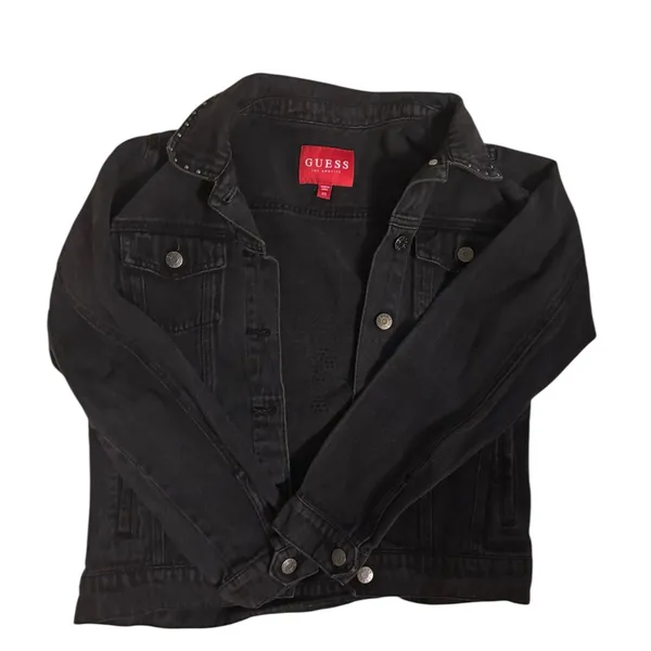 Women’s Black GUESS Jean Jacket Size XS Beaded Embroidered Denim Jacket Vintage - Image 2