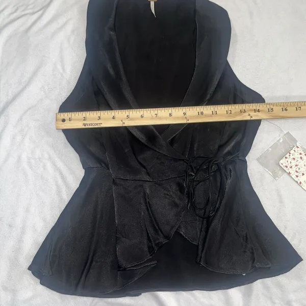 NWT Sz 0 Free People Suit Up Black Satin Wrap Top - Image 9