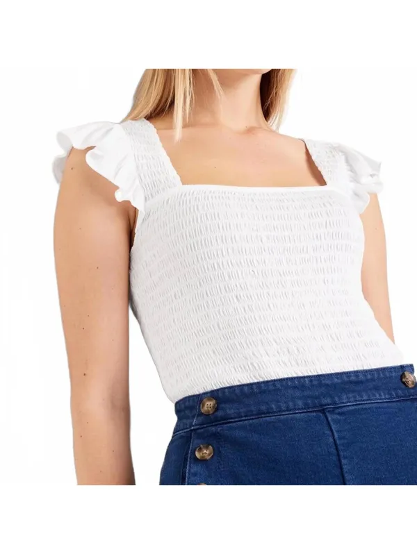 Cotton Square-Neck Flutter-Sleeve Smocked Top Old Navy NWT White XL - Image 2