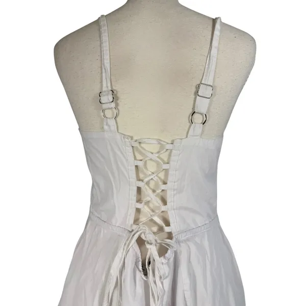 Haute Monde Maxi Dress Womens L White Corset Lace Up Back Slit Boho Bridal - Image 10