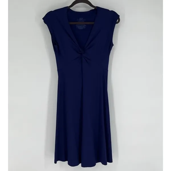 Patagonia Kamala Twist Front V-Neck Dress Small Navy Blue Cap Sleeve‎ Athleisure - Image 2