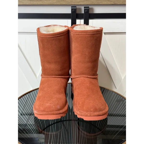 BEARPAW Elle Short 1962W Rust Orange Suede Sheepskin Winter Boots Women Size 6 - Image 3
