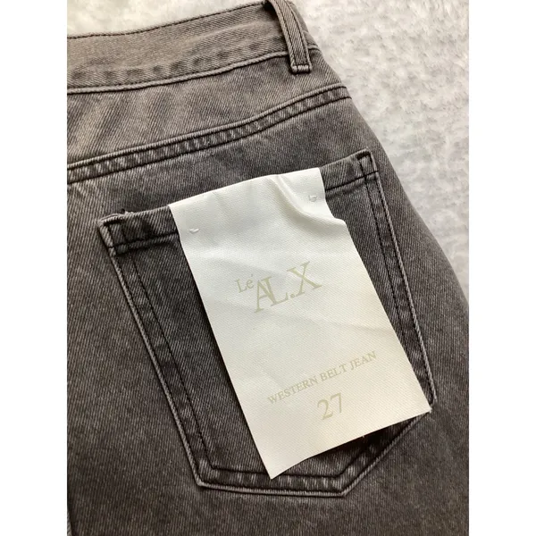 Le ALX Western Belt Jeans Grey High‎ Rise Straight Leg Raw Hem Size 27 NEW - Image 4