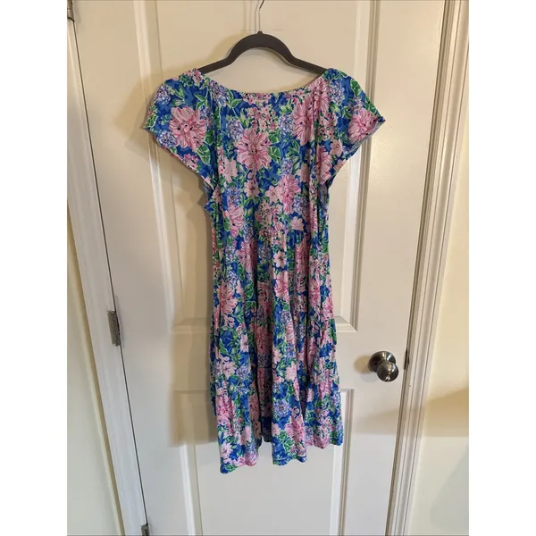 Lilly Pulitzer Kawai Flutter Sleeve V-Neck Dress Multi Spring in Your Step M - Image 3