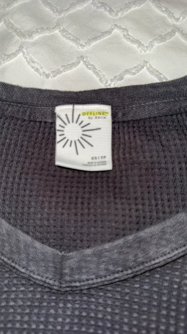 OFFLINE by Aerie Grey Long Sleeve Waffle Shirt - Image 2