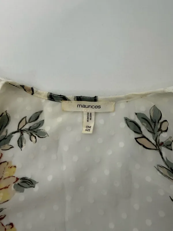 Maurices White Floral Swiss Clip Dot Kimono Multi Pastel Open Front - Image 9