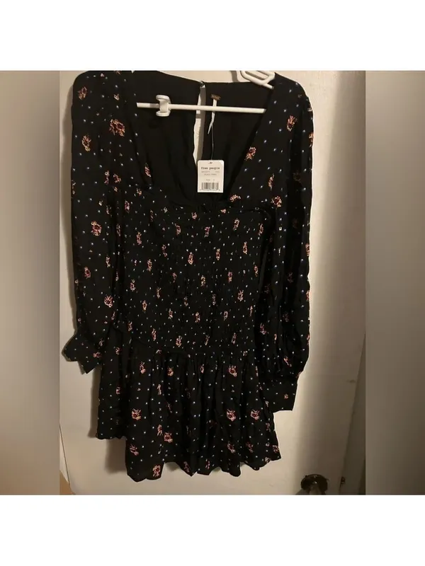 Free people two faces black smock drop waist long puff sleeve min dress - Image 3