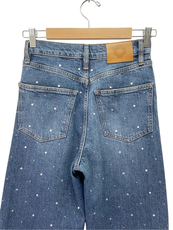 Maje Studded Wide Leg Jeans US Size 2 Medium Wash Blue High Rise Denim - Image 7