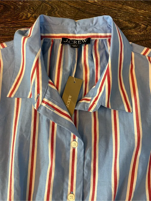 J.Crew Sleeveless Shirtdress Womens 8 Blue Red Striped NWT CW436 Drawstring - Image 8