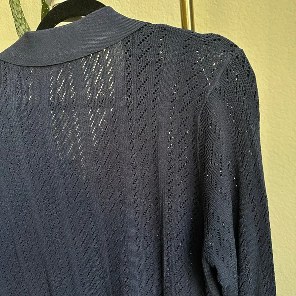 Madewell Navy Pointelle-Stitch Polo Sweater - Image 6