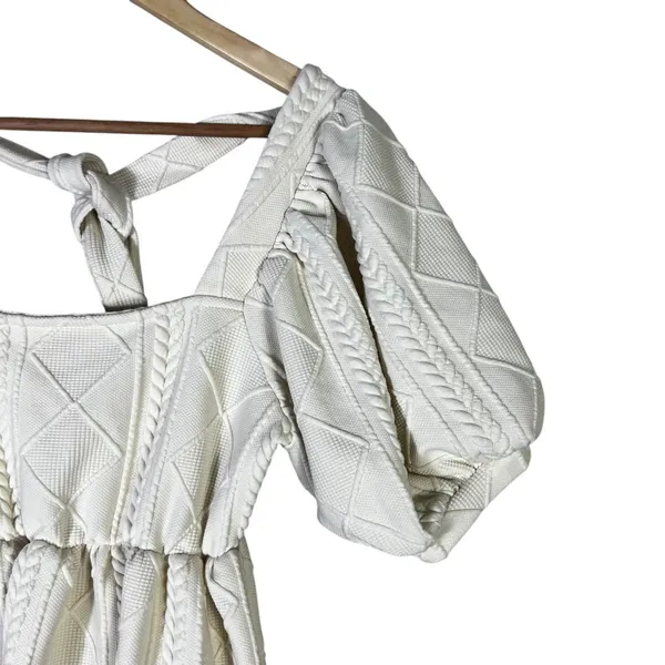 Listicle Cable Knit Diamond Puff Sleeve Babydoll Dress Cream Romantic Size S - Image 3