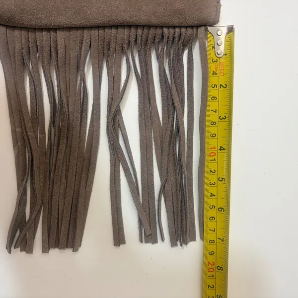Sarah World Brown Suede Fringe Wristlet Sustainable Clutch Bag Bohemian Earthy - Image 5