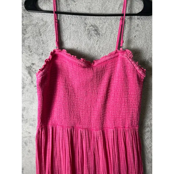 Anthropologie The Marisol Smocked Gauze Maxi Dress Size Medium Pink Tropical‎ - Image 2