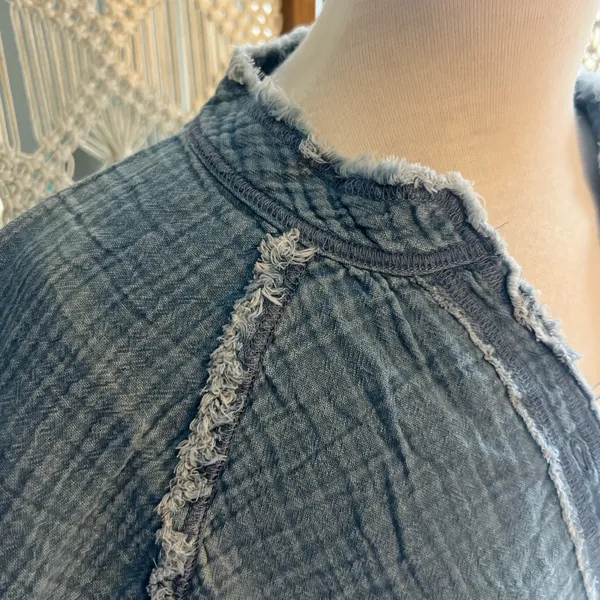 Aerie Chambray Mineral Wash Tunic Length Button-Up Shirt - Image 3